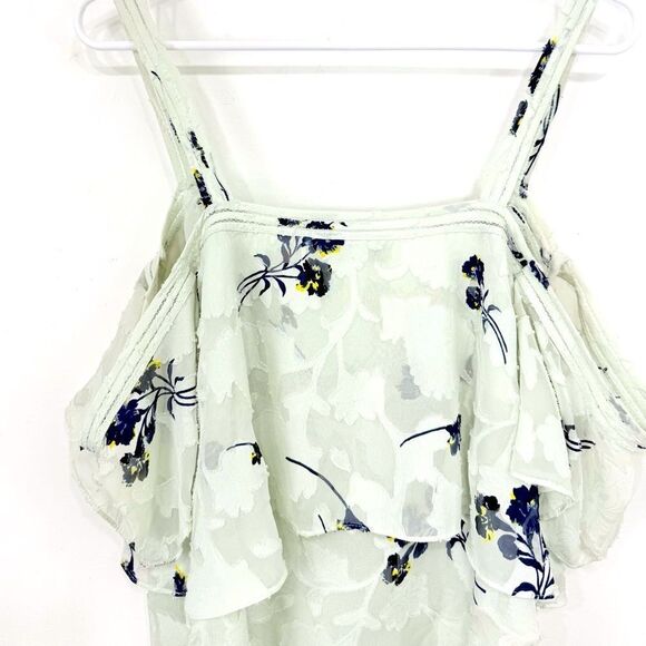 Lucky Brand Pale Blue Navy Blue Floral Print Cold Shoulder Flowy Romantic Blouse - Picture 12 of 14